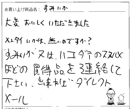 送料無料いかすみさきいかへのご感想を頂きました。