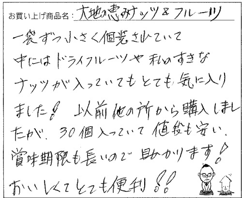 大地の恵みナッツ&フルーツへのご感想を頂きました。