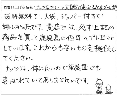ナッツ＆フルーツ大自然の恵みへのご感想を頂きました。