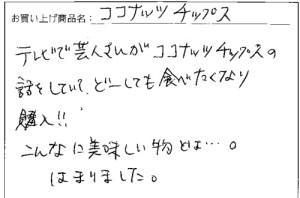 送料無料　ココナッツチップス110ｇ2パックメール便へご感想を頂きました。